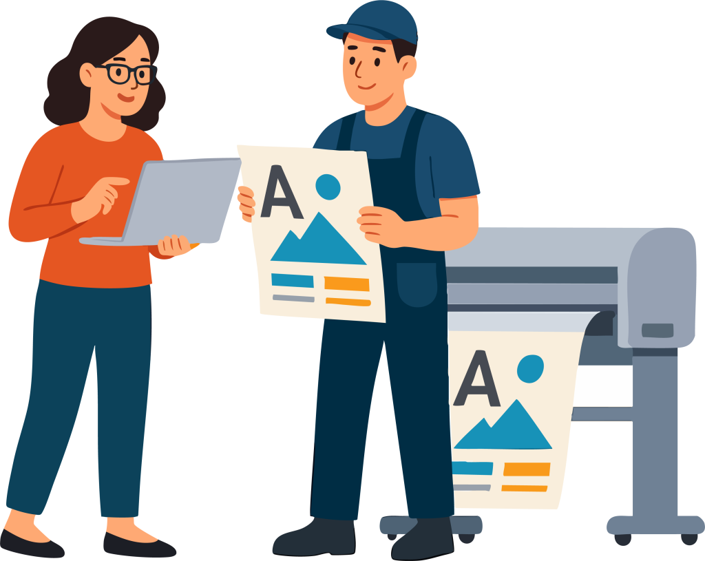 A Designer and production worker discussing a job